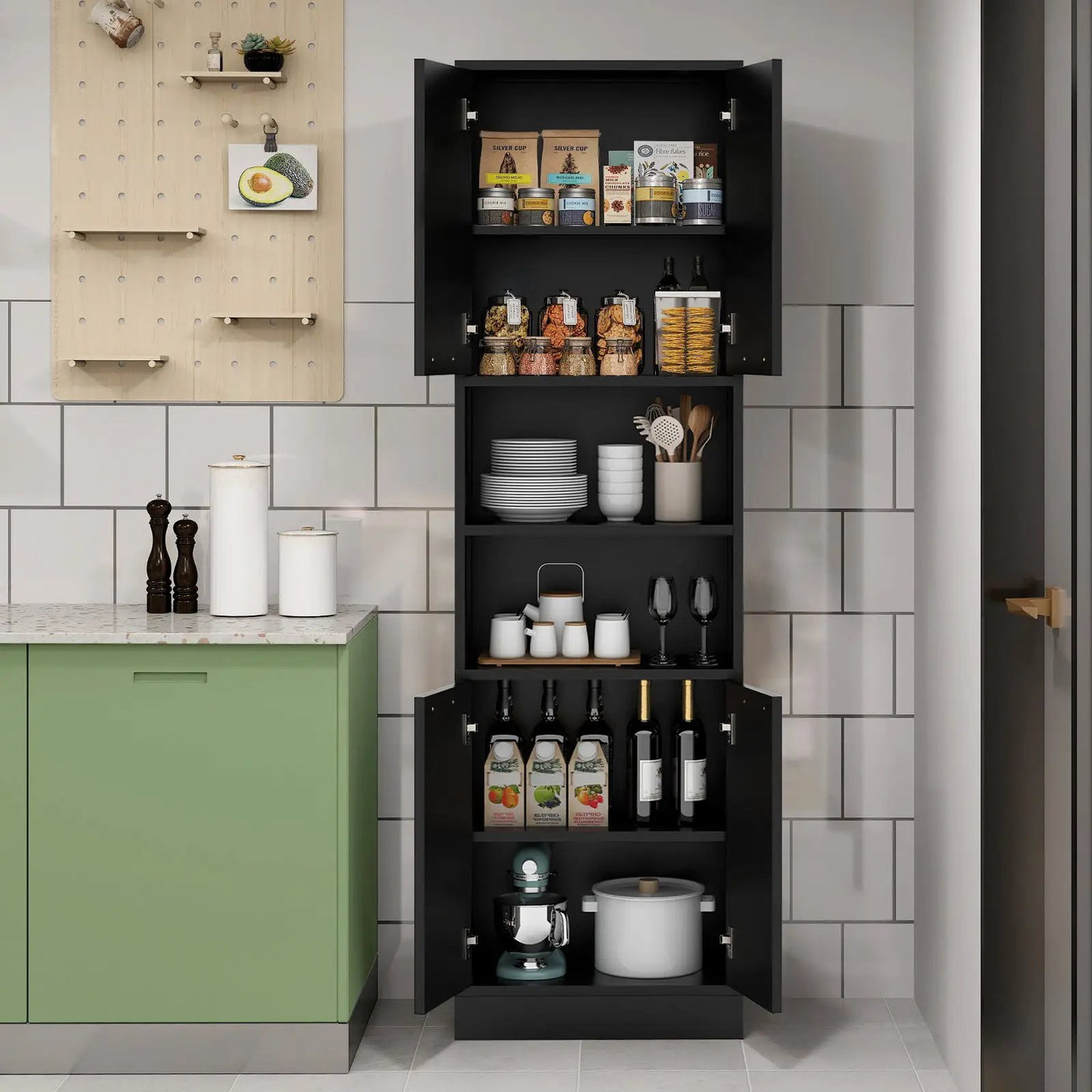 75 Inch Kitchen Pantry Cabinet Tall Cupboard with Doors and Shelves by DirectDeals