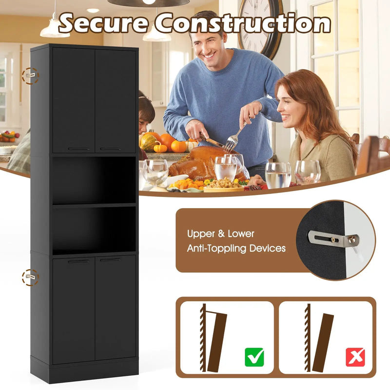 75 Inch Kitchen Pantry Cabinet Tall Cupboard with Doors and Shelves by DirectDeals