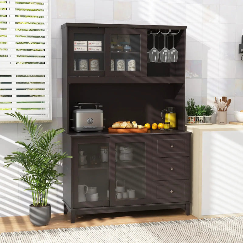 Kitchen Pantry Storage Cabinet Kitchen Hutch with LED lights and Power Outlet by DirectDeals