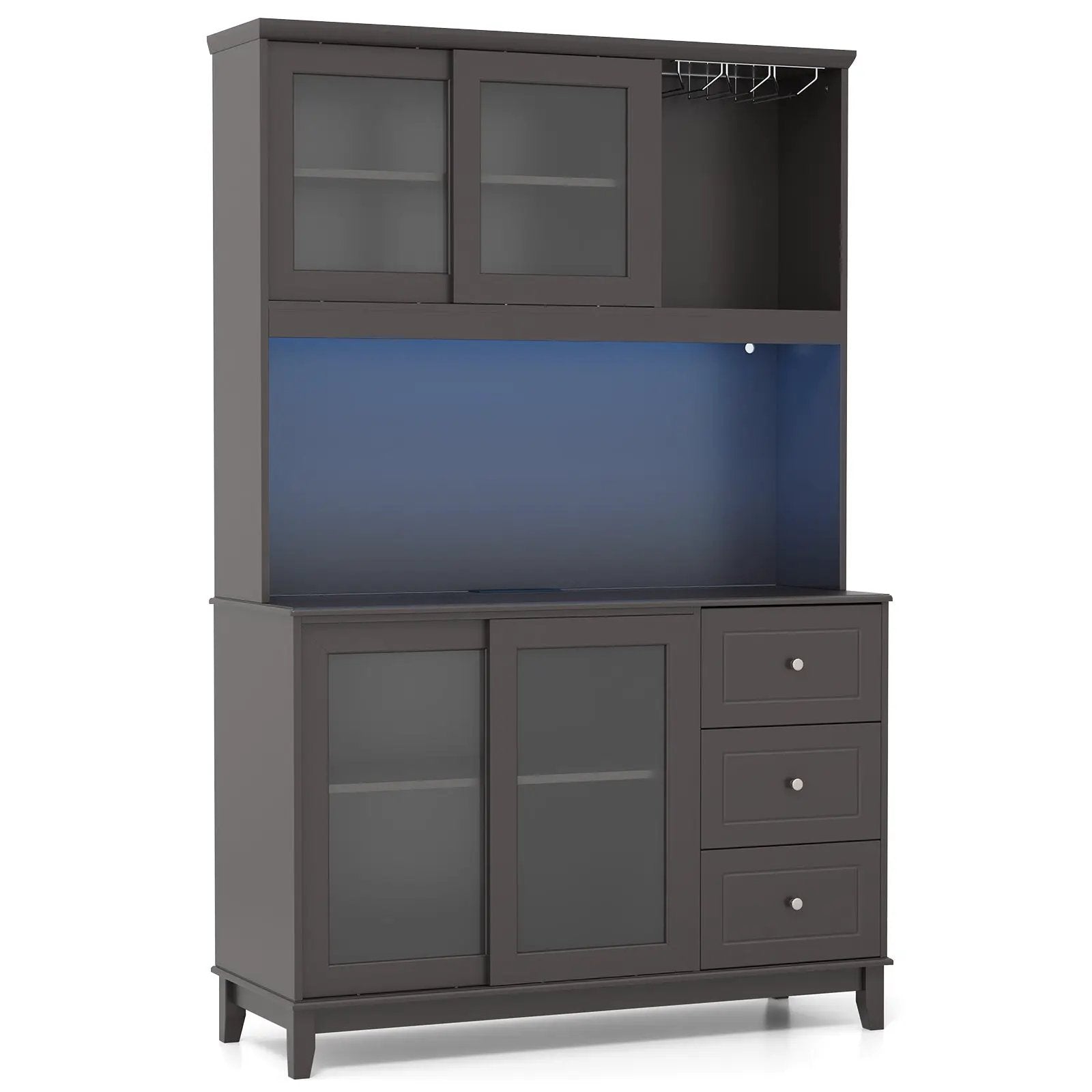 Kitchen Pantry Storage Cabinet Kitchen Hutch with LED lights and Power Outlet by DirectDeals