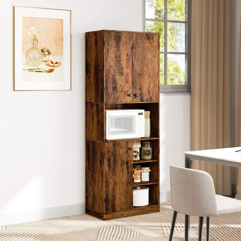 Kitchen Pantry Storage Cabinet with Microwave Stand and Open Shelves by DirectDeals