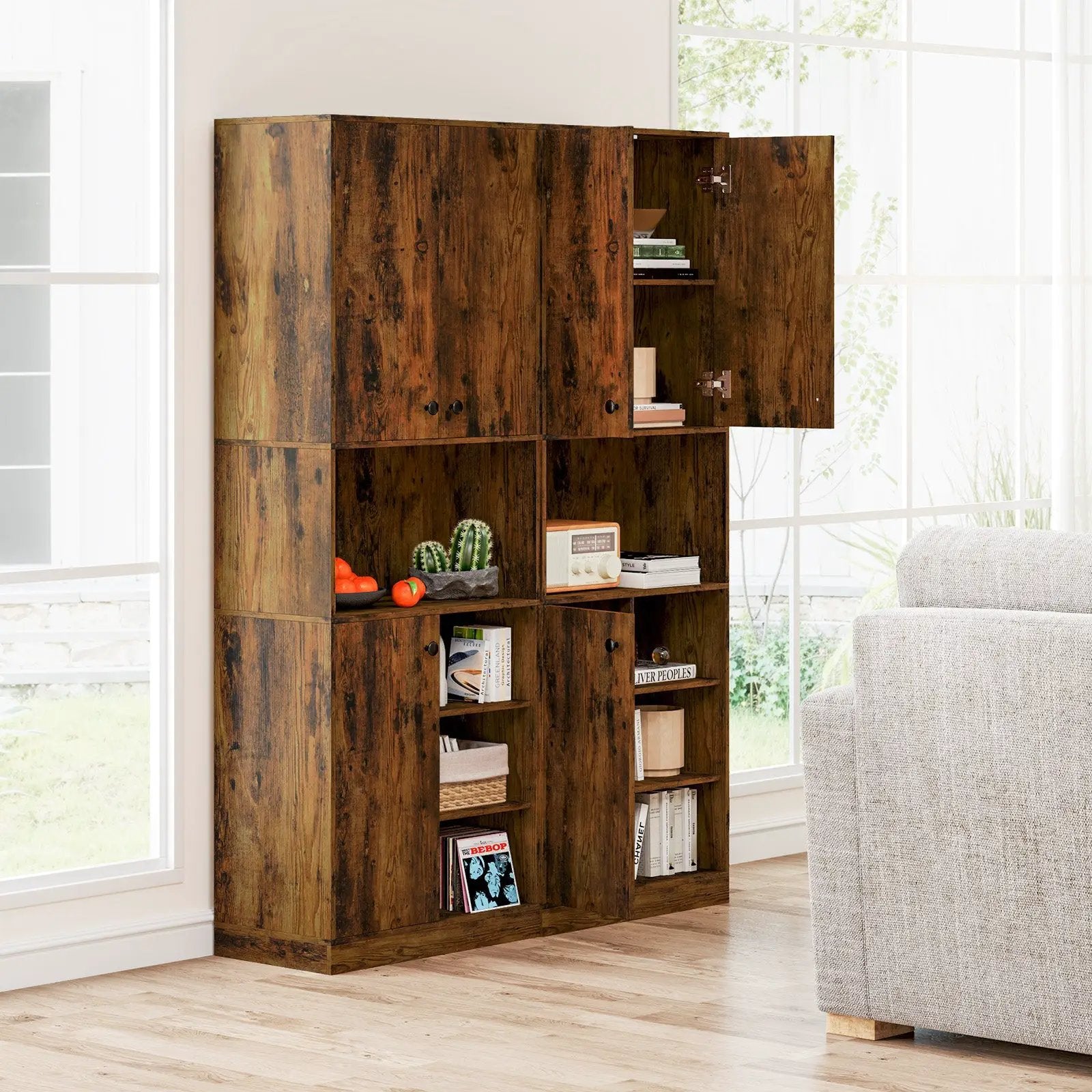 Kitchen Pantry Storage Cabinet with Microwave Stand and Open Shelves by DirectDeals