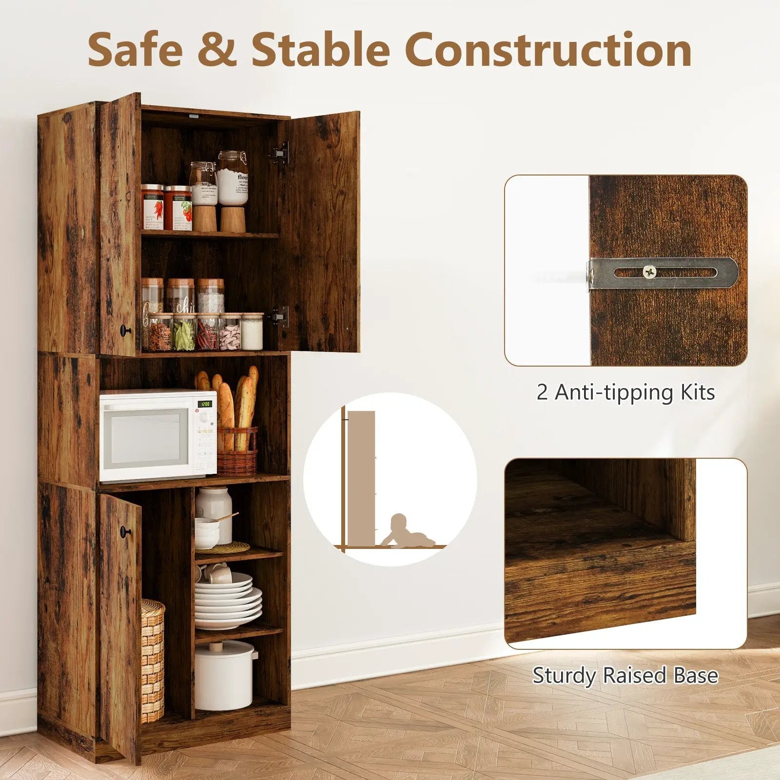 Kitchen Pantry Storage Cabinet with Microwave Stand and Open Shelves by DirectDeals