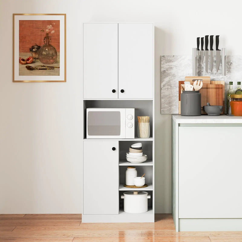 Kitchen Pantry Storage Cabinet with Microwave Stand and Open Shelves by DirectDeals