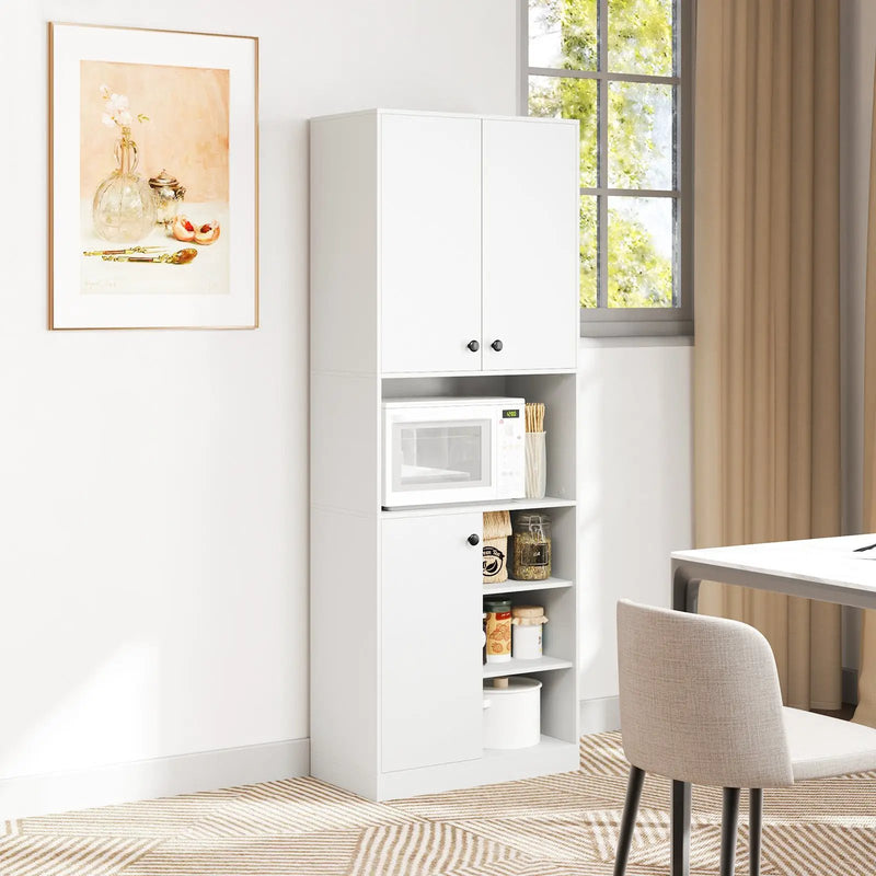 Kitchen Pantry Storage Cabinet with Microwave Stand and Open Shelves by DirectDeals
