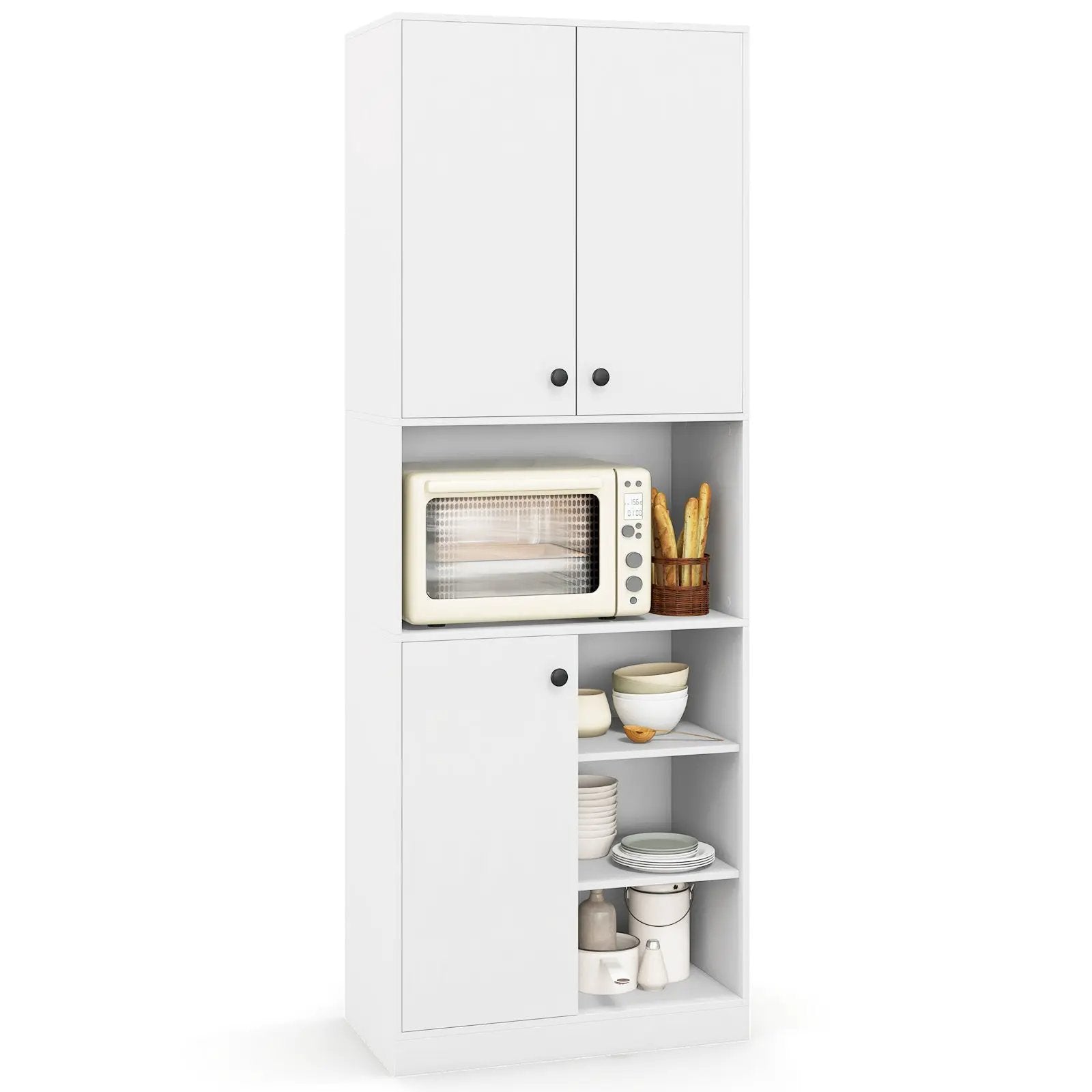 Kitchen Pantry Storage Cabinet with Microwave Stand and Open Shelves by DirectDeals