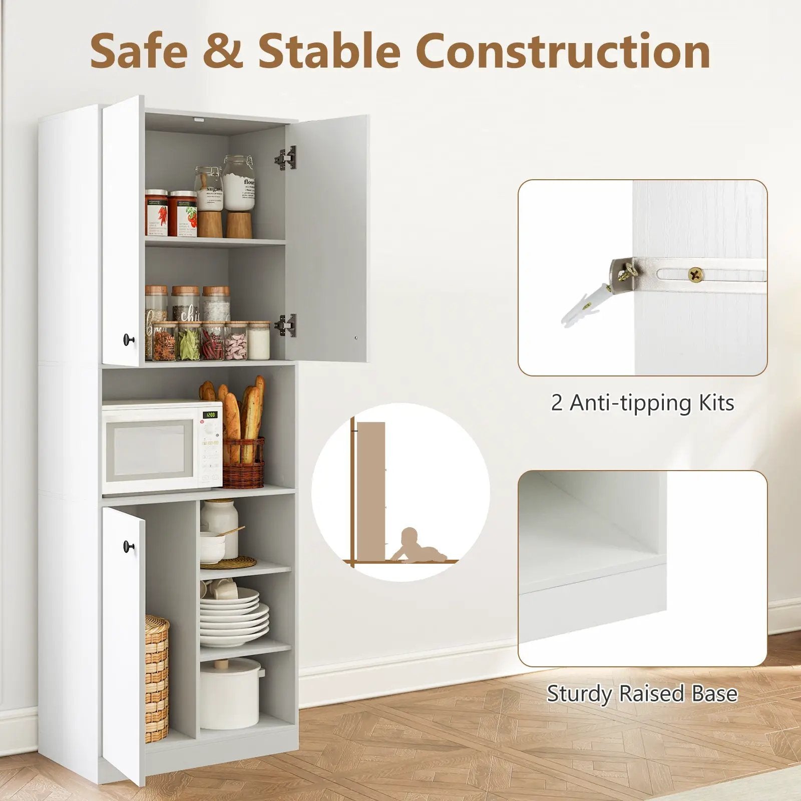 Kitchen Pantry Storage Cabinet with Microwave Stand and Open Shelves by DirectDeals