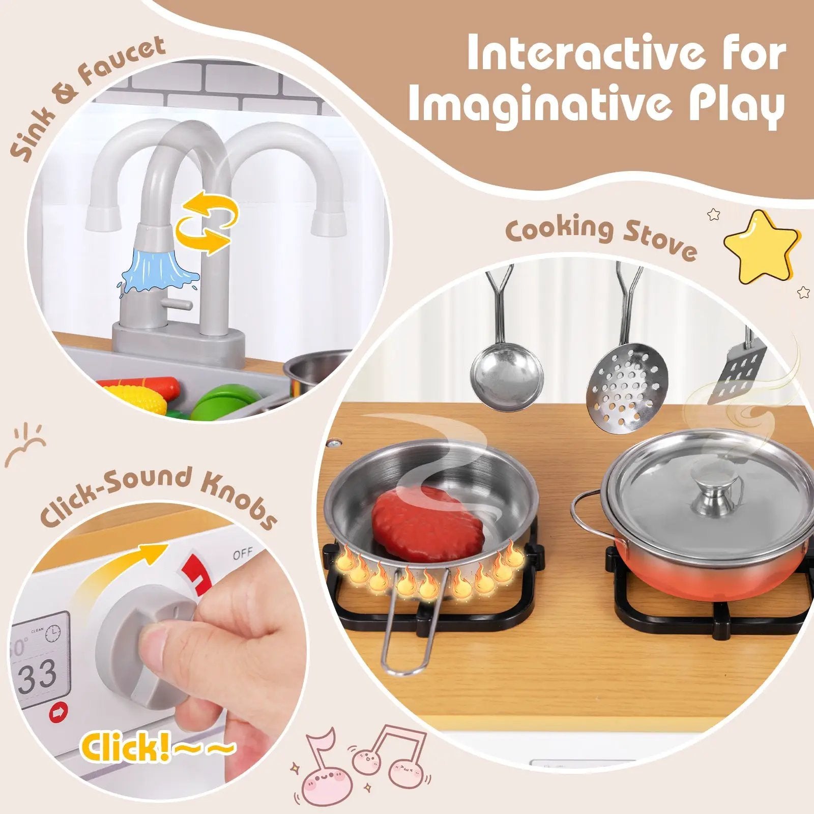 Toddler Pretend Play Kitchen Toy with Stove for 3+ Boys and Girls-White by DirectDeals