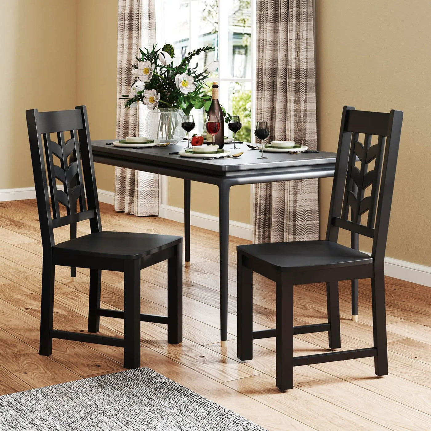 Kitchen Side Dining Chair Set of 2 with Rubber Wood Frame by DirectDeals
