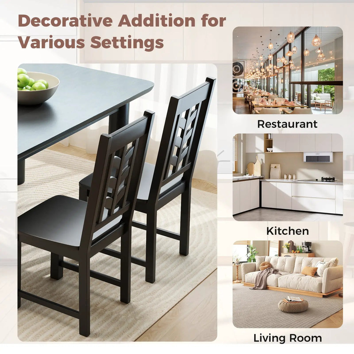 Kitchen Side Dining Chair Set of 2 with Rubber Wood Frame by DirectDeals