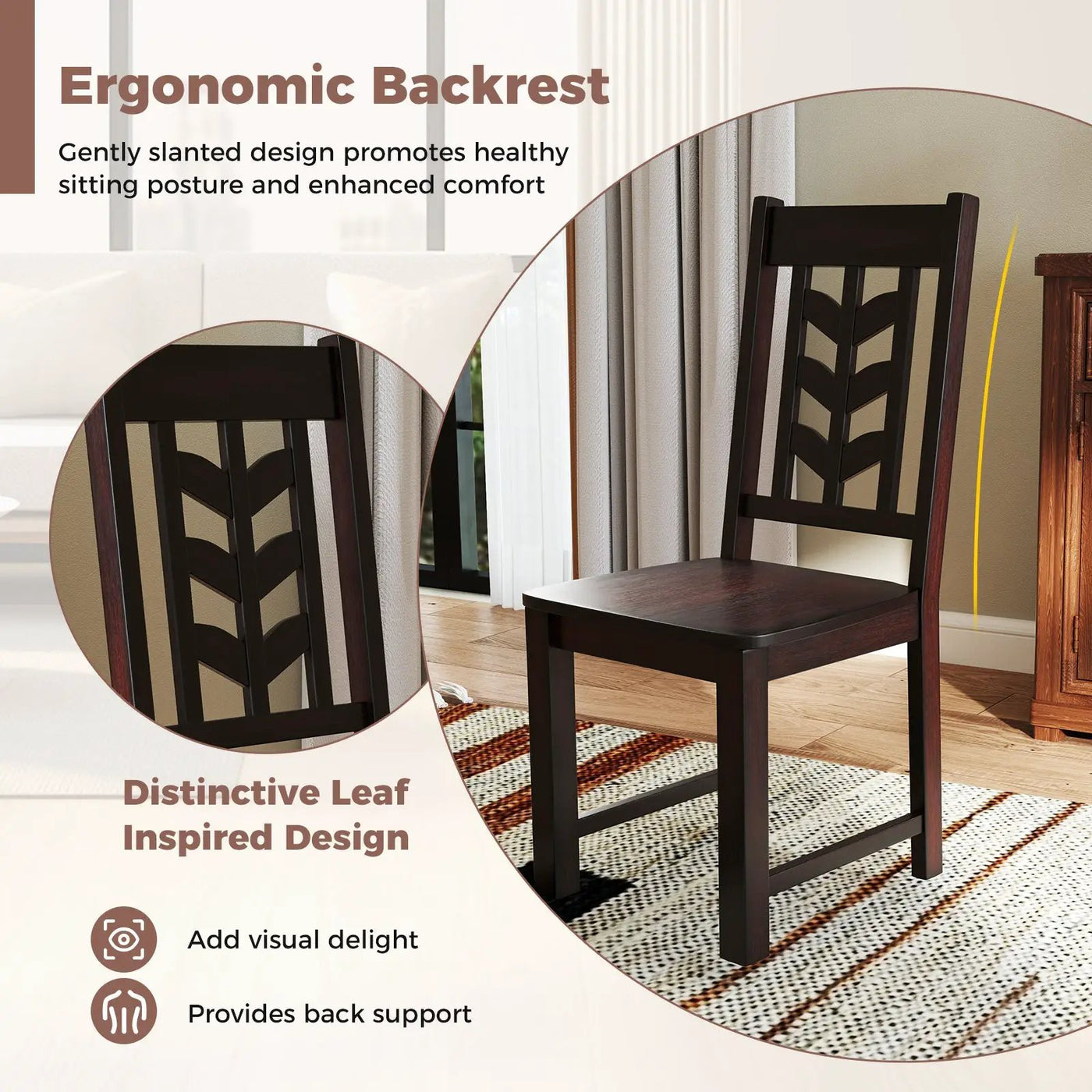 Kitchen Side Dining Chair Set of 2 with Rubber Wood Frame by DirectDeals