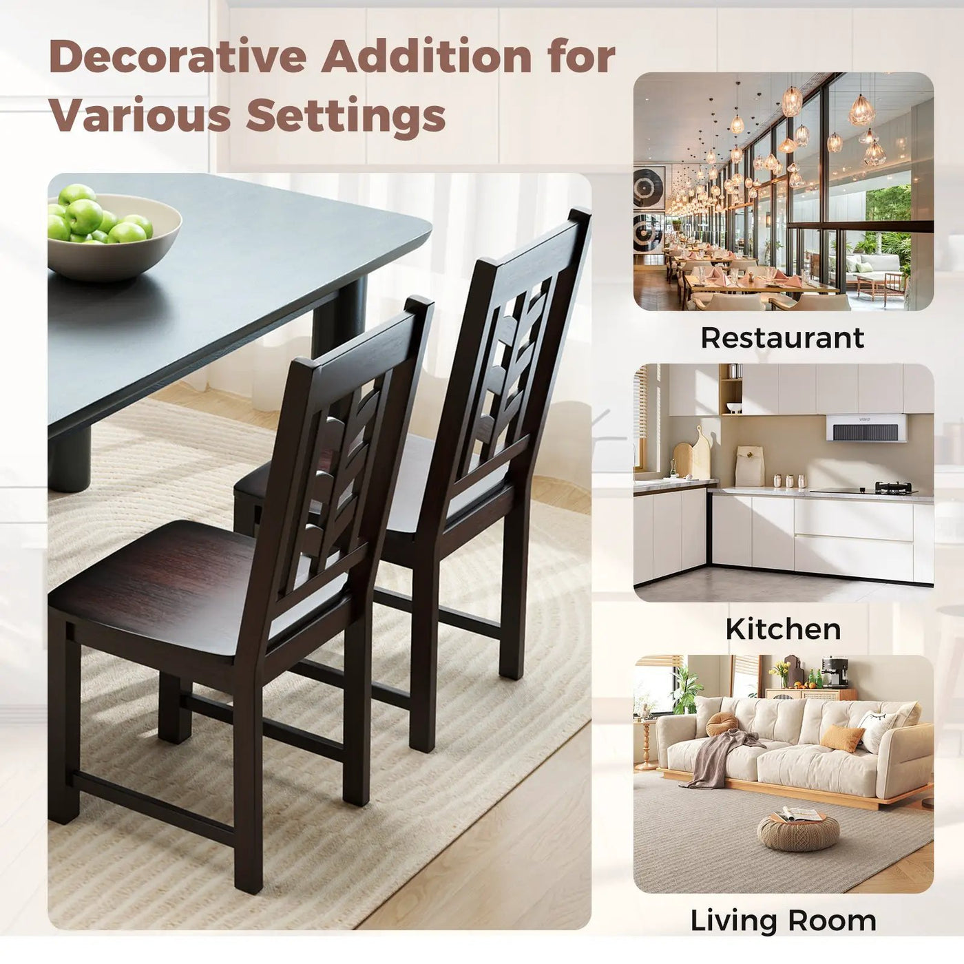 Kitchen Side Dining Chair Set of 2 with Rubber Wood Frame by DirectDeals