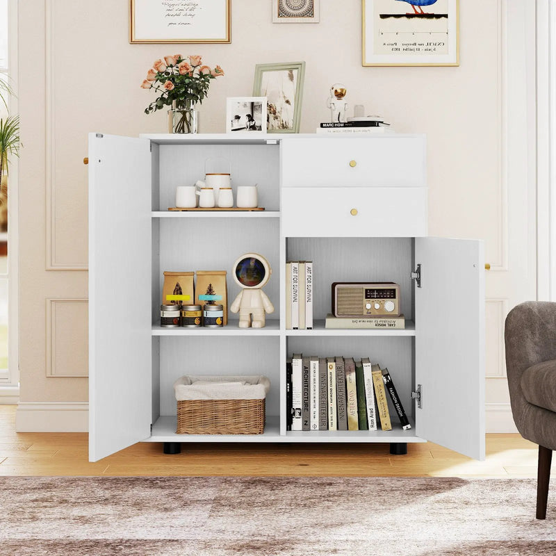 Kitchen Sideboard Buffet Cabinet Coffee Bar Cabinet with 2 Drawers 2 Doors and 3 Adjustable Shelves-White by DirectDeals