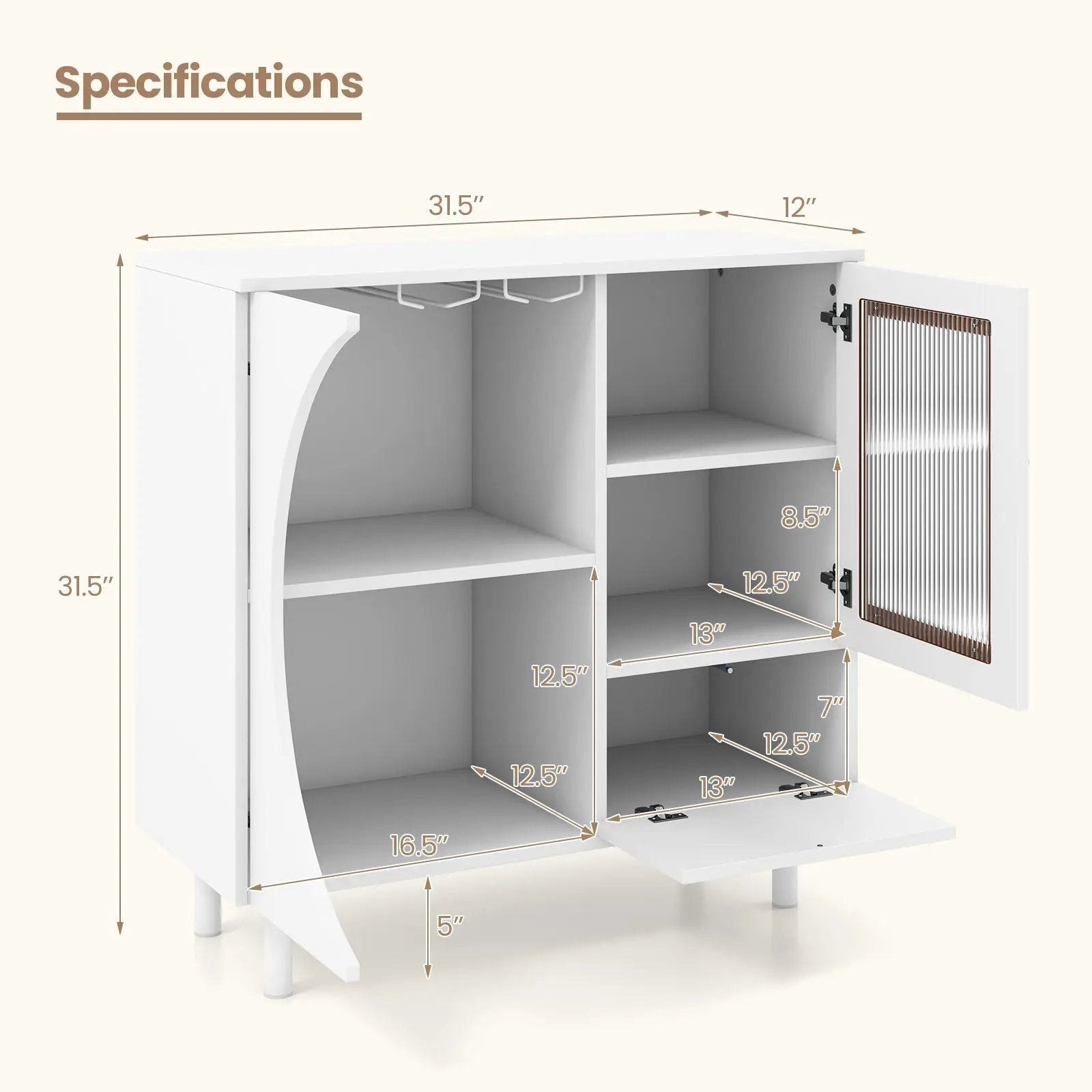 Kitchen Sideboard with Glasses Holder for Living Room Dining Room-White by DirectDeals