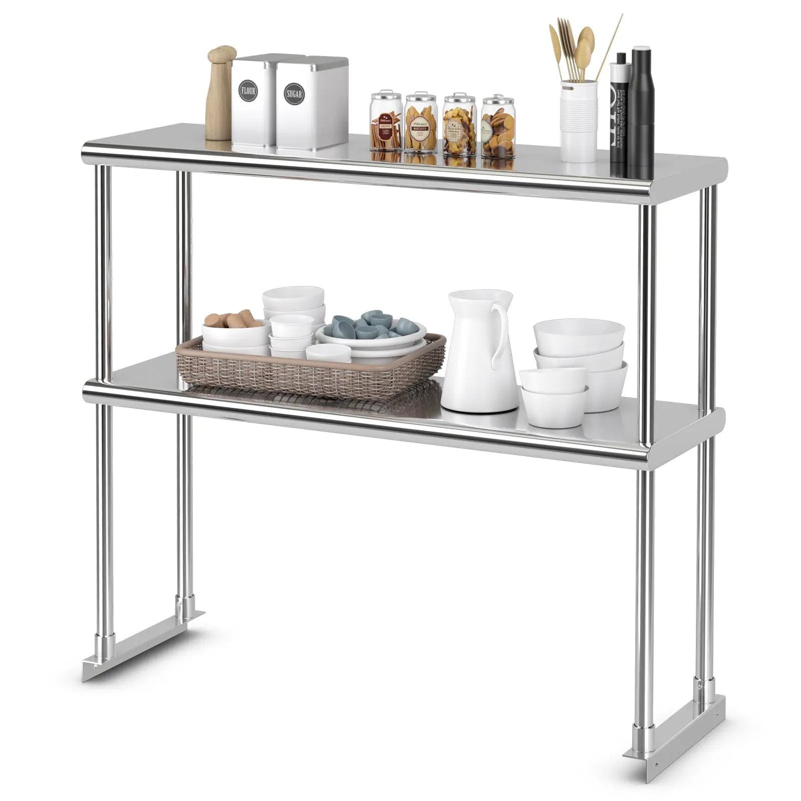 36 x 12 Inch Kitchen Stainless Steel Overshelf with Adjustable Lower Shelf by DirectDeals