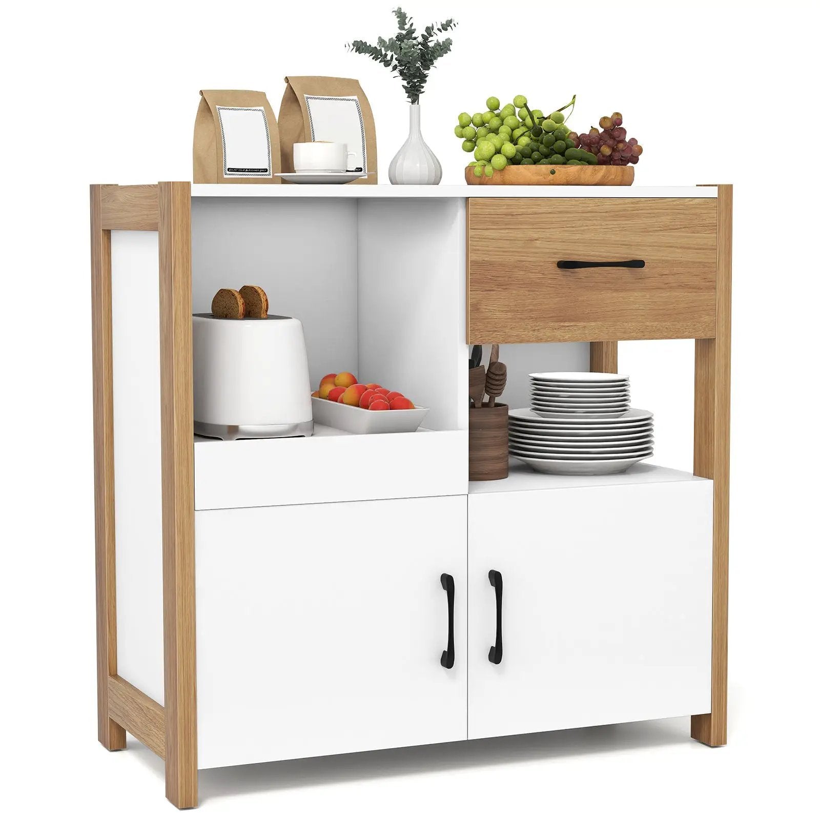 Kitchen Storage Cabinet with Drawer Pull-Out Shelf and 2 Doors-White by DirectDeals