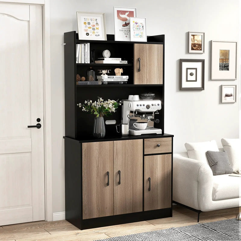 4-Door Freestanding Kitchen Buffet with Hutch and Adjustable Shelves by DirectDeals