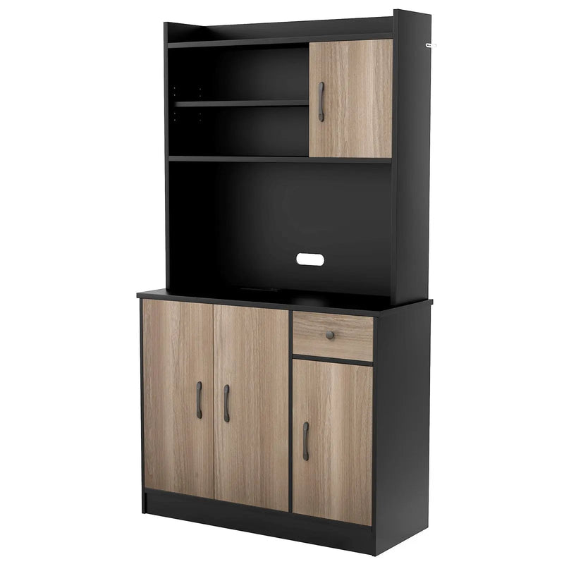 4-Door Freestanding Kitchen Buffet with Hutch and Adjustable Shelves by DirectDeals