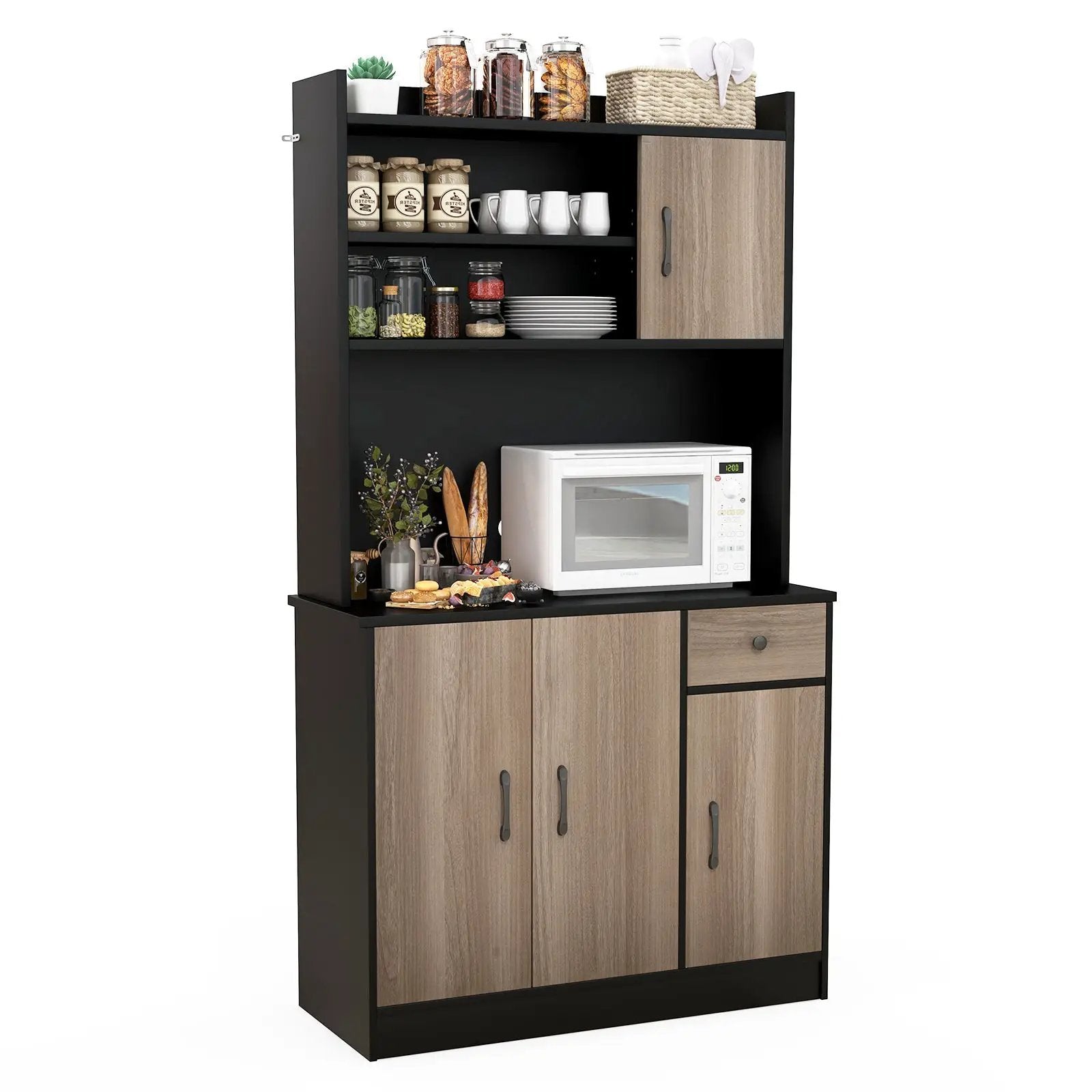 4-Door Freestanding Kitchen Buffet with Hutch and Adjustable Shelves by DirectDeals