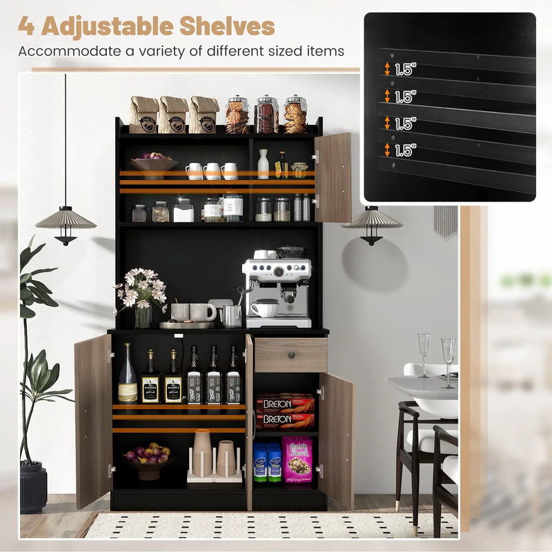 4-Door Freestanding Kitchen Buffet with Hutch and Adjustable Shelves by DirectDeals