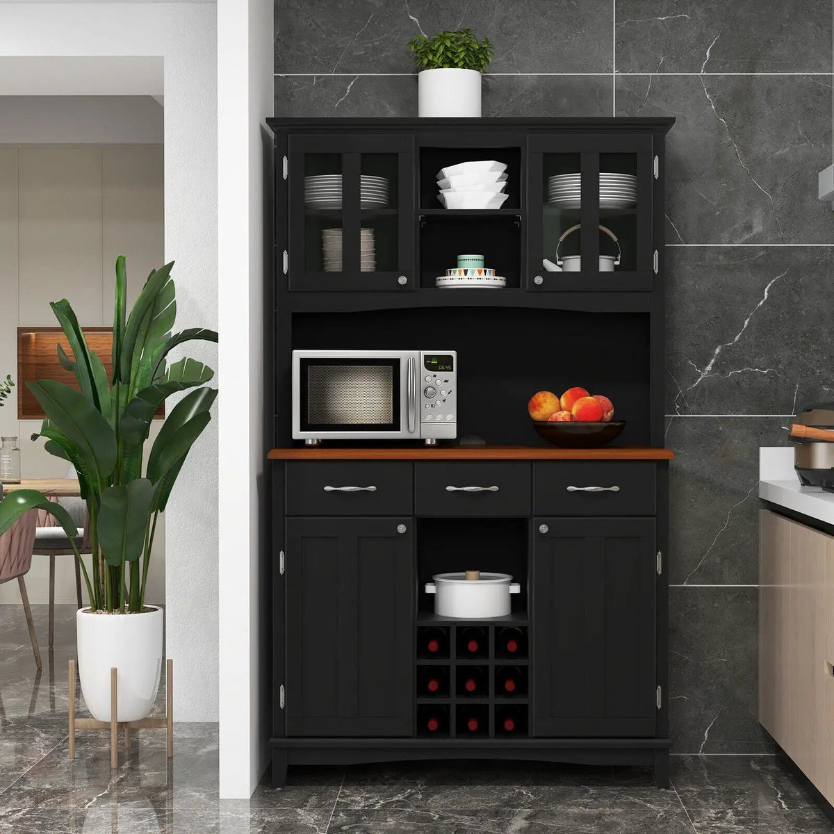 Wood Buffet Hutch Cabinet with 3 Large Drawers by DirectDeals