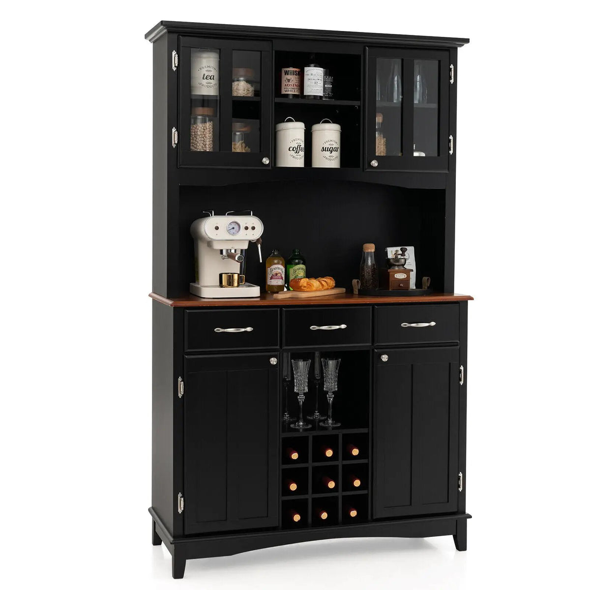 Wood Buffet Hutch Cabinet with 3 Large Drawers by DirectDeals