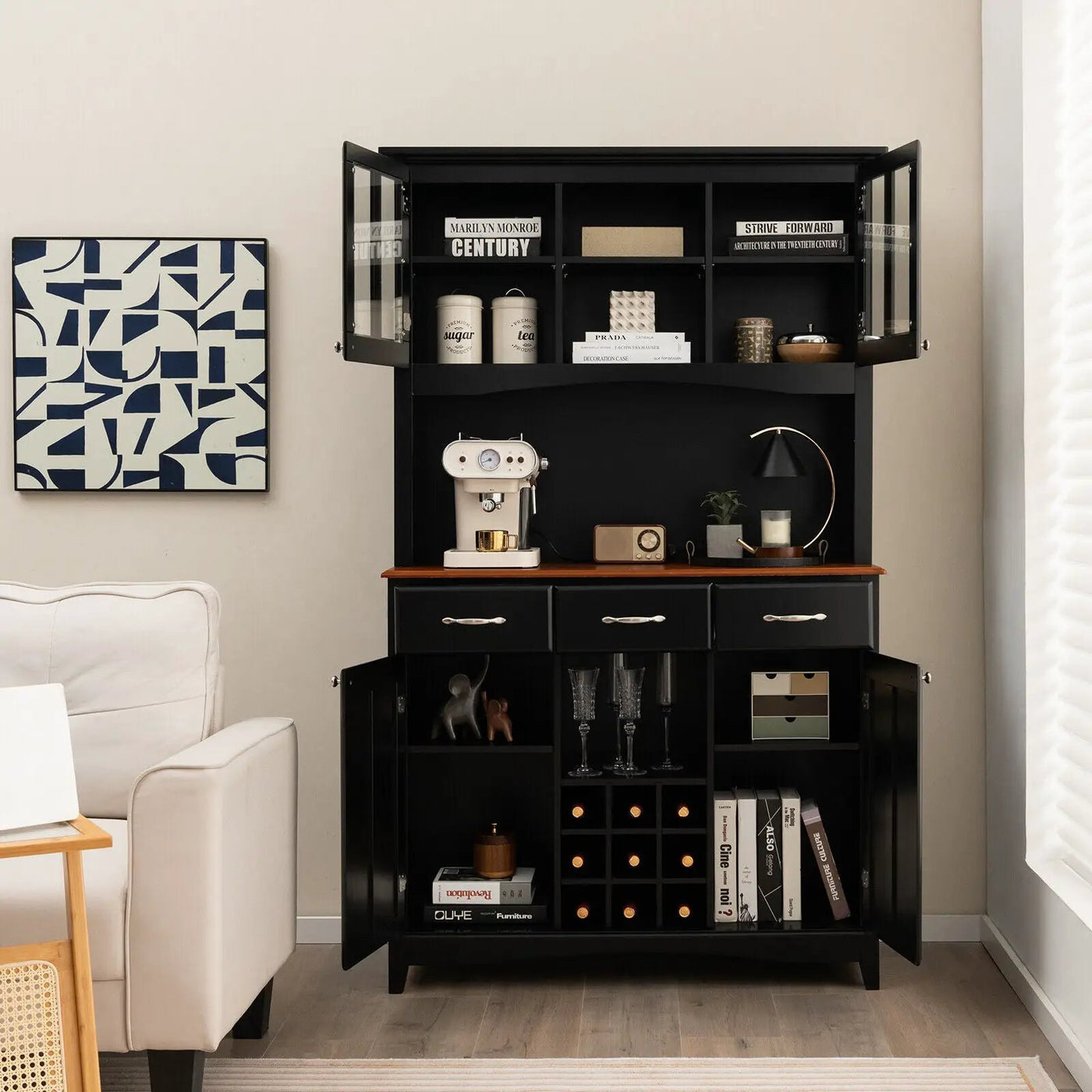 Wood Buffet Hutch Cabinet with 3 Large Drawers by DirectDeals