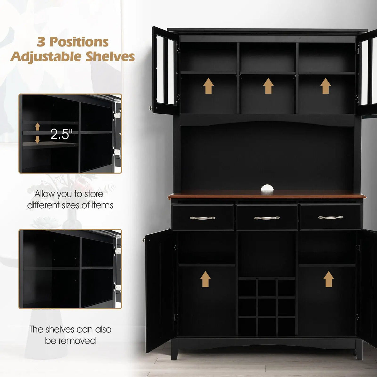 Wood Buffet Hutch Cabinet with 3 Large Drawers by DirectDeals