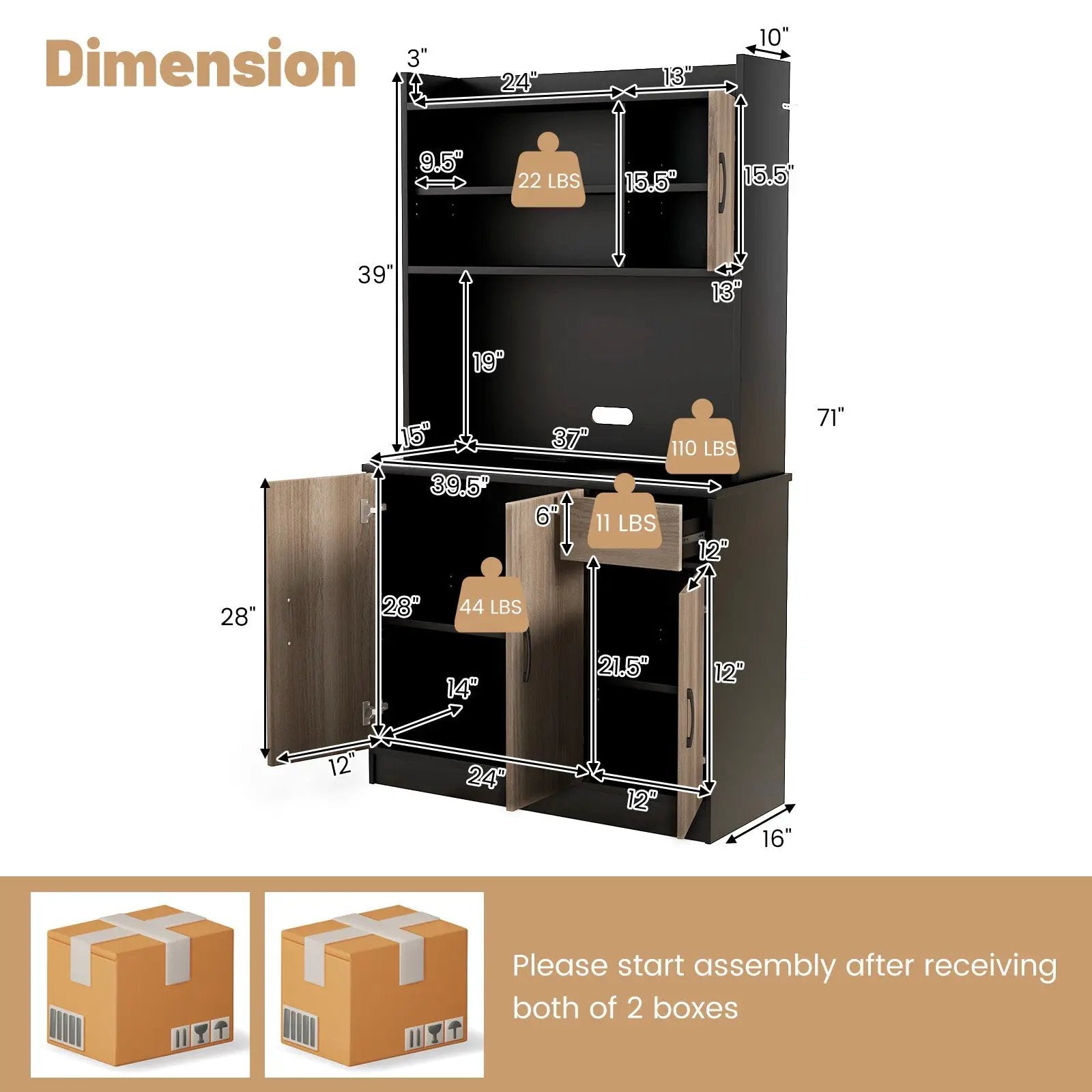 4-Door Freestanding Kitchen Buffet with Hutch and Adjustable Shelves by DirectDeals