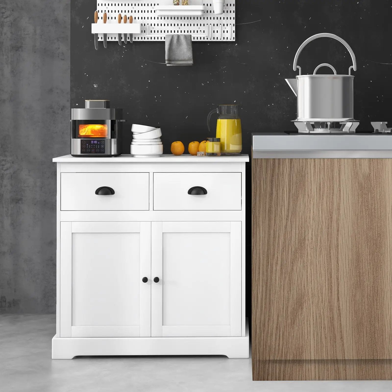 Kitchen Buffet Storage Cabinet with 2 Doors and 2 Storage Drawers-White by DirectDeals