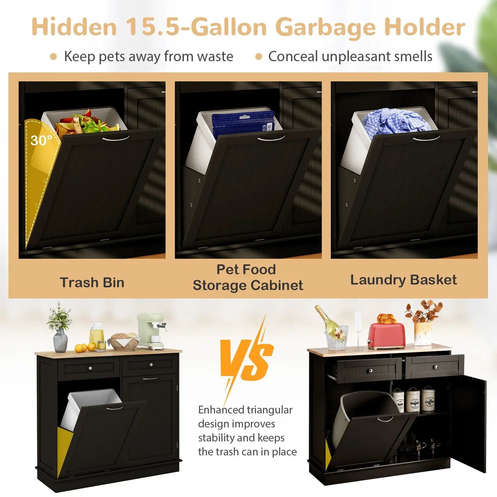 Kitchen Tilt Out Trash Cabinet with 2 Drawers and Adjustable Shelf by DirectDeals