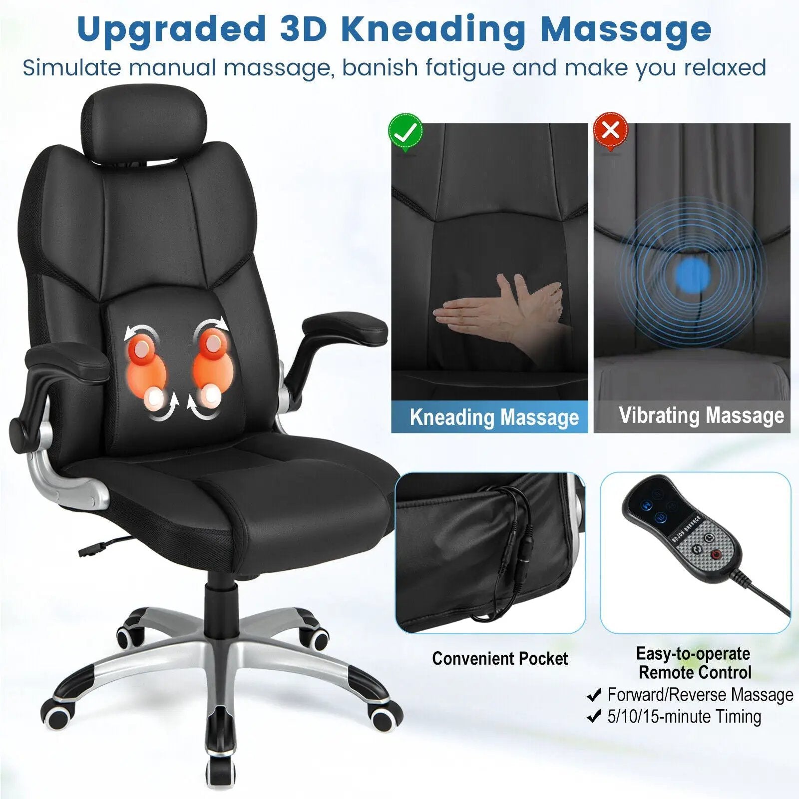 Kneading Massage Office Chair with Adjustable Headrest-Black by DirectDeals