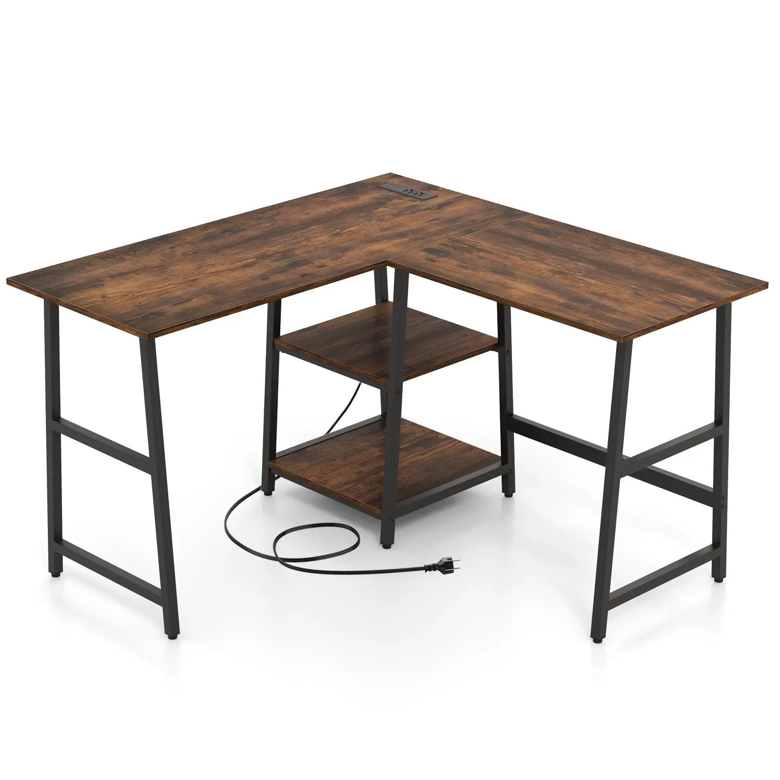 L Shaped Corner Computer Desk with Storage Shelves by DirectDeals