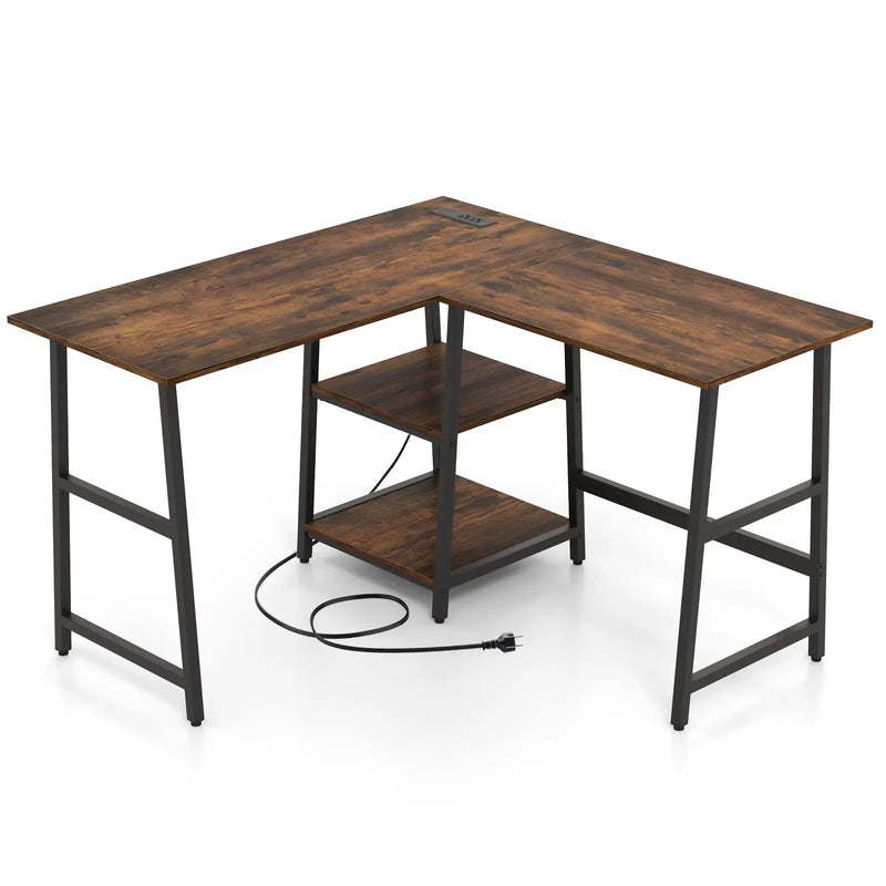 L Shaped Corner Computer Desk with Storage Shelves by DirectDeals