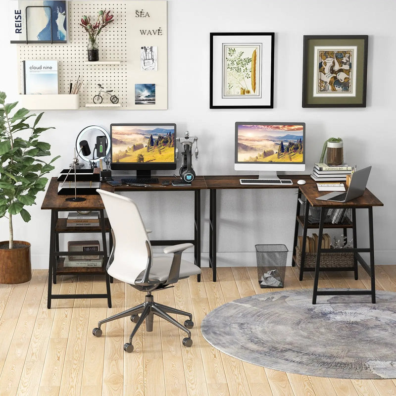 L Shaped Corner Computer Desk with Storage Shelves by DirectDeals