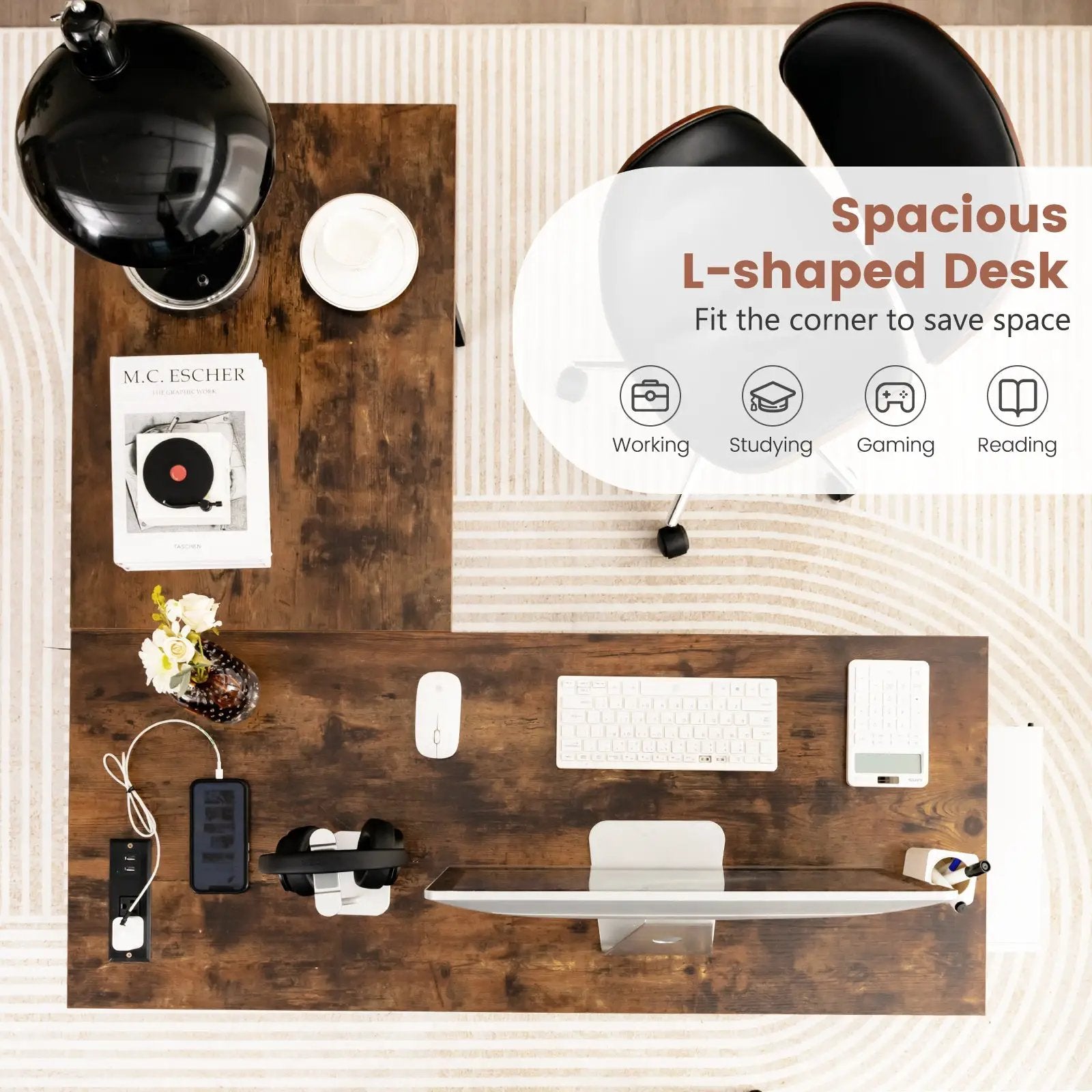 L Shaped Corner Computer Desk with Storage Shelves by DirectDeals