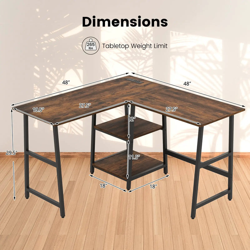 L Shaped Corner Computer Desk with Storage Shelves by DirectDeals