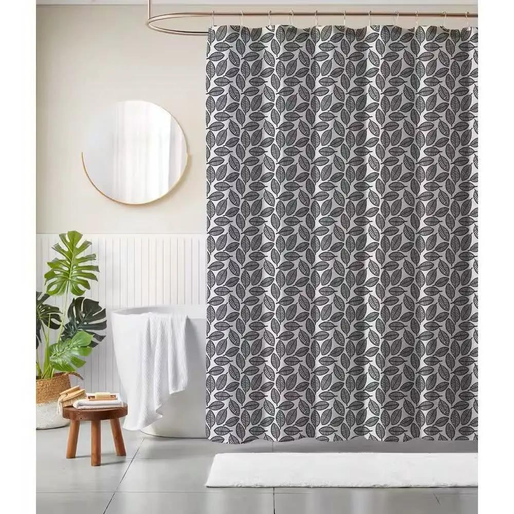 72-inch Black White Leaf Pattern Shower Curtain in 100-Percent Polyester Fabric by HomePacific