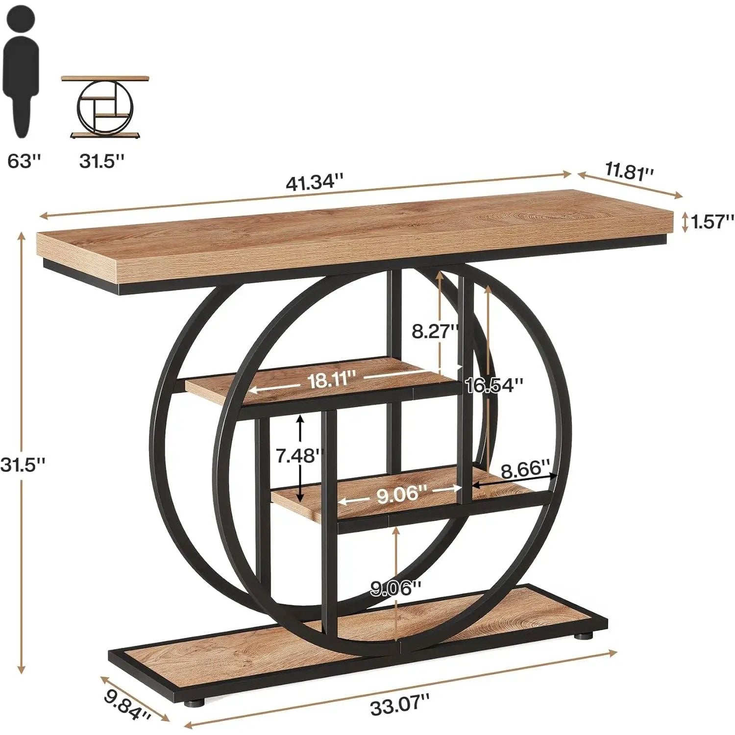 Modern 41-inch Round Base Entryway Sofa Table with Brown Wood Finish Shelves by HomePacific