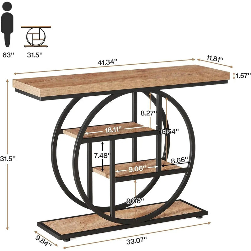 Modern 41-inch Round Base Entryway Sofa Table with Brown Wood Finish Shelves by HomePacific