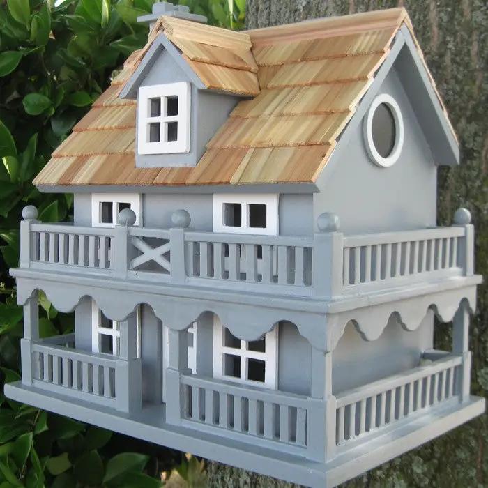 Light Blue Wooden Cottage Bird House with Removeable Back by HomePacific