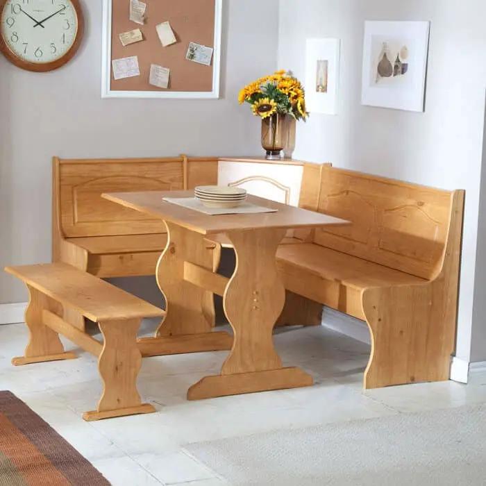 Reversible 3-Piece Corner Dining Set Light Honey Natural Wood Finish by HomePacific