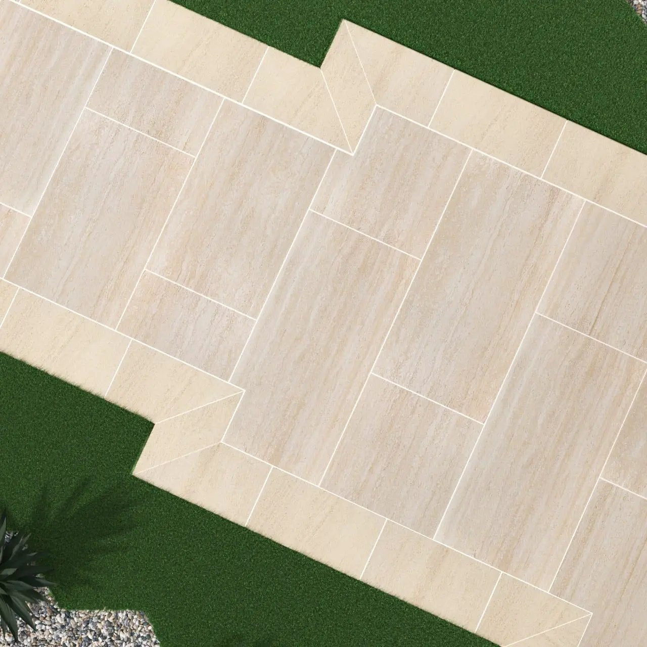 Cordova Avorio Matte Porcelain Pool Copings 13x24 in a finished room