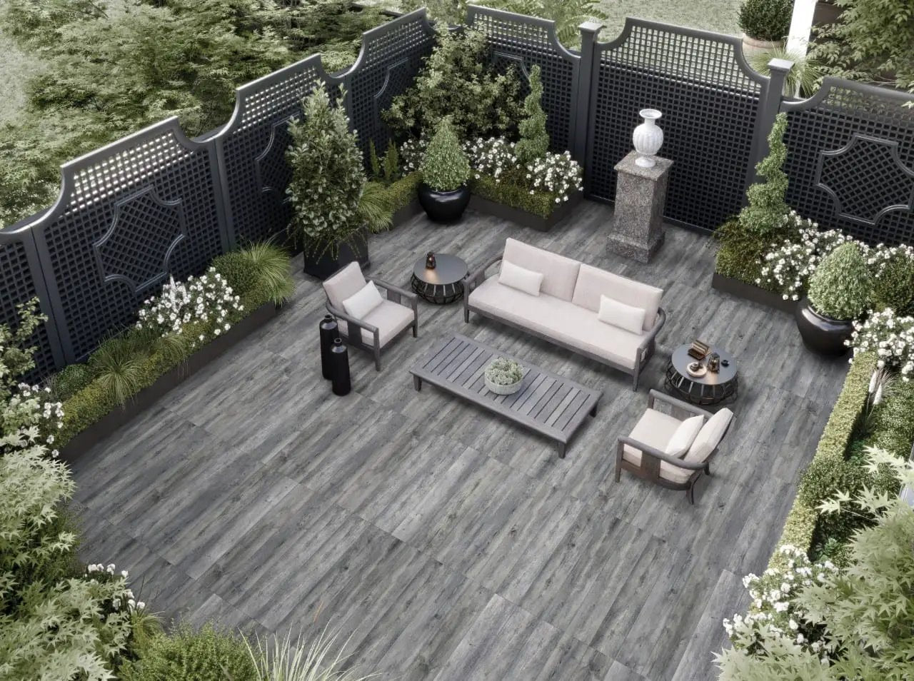 Katella Ash Matte Wood Look Porcelain Pool Copings 13x24 in a finished room