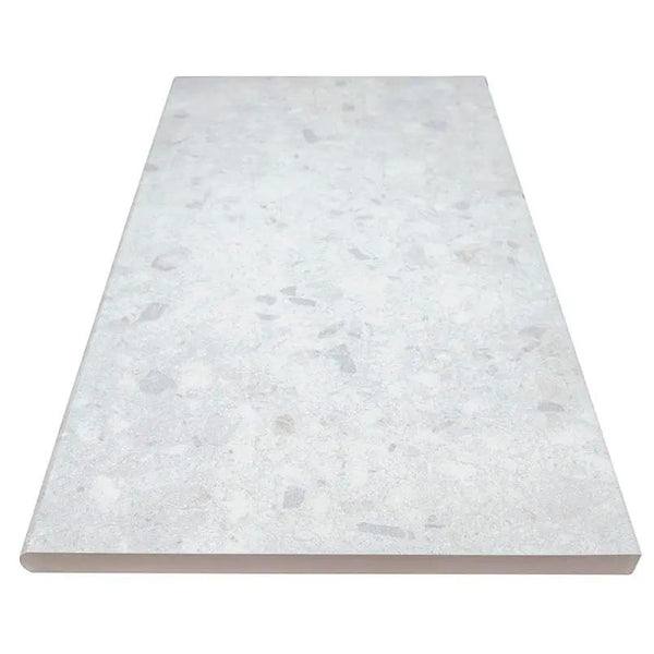 Terrazo Glacier Matte Porcelain Pool Copings 13x24 angled view