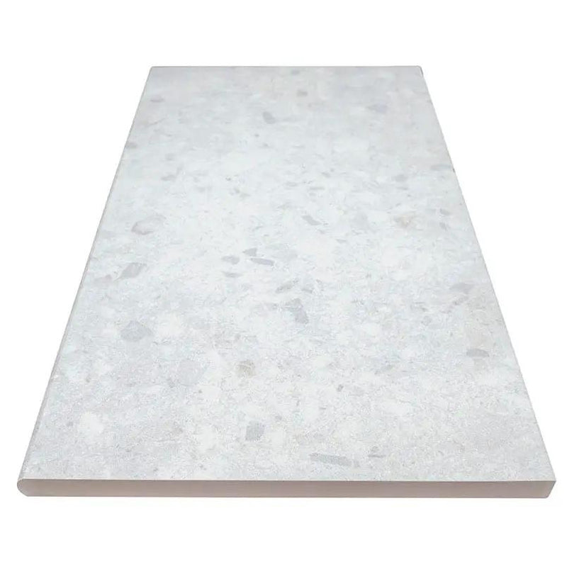 Terrazo Glacier Matte Porcelain Pool Copings 13x24 angled view