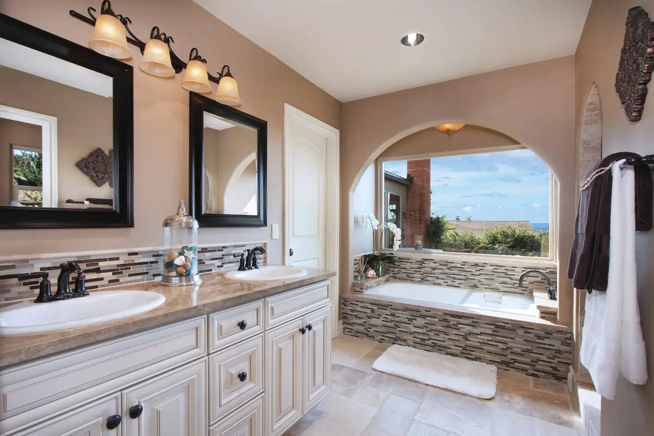 Tuscany Beige Travertine Pool Copings 12x24 1.97 inch in a finished room