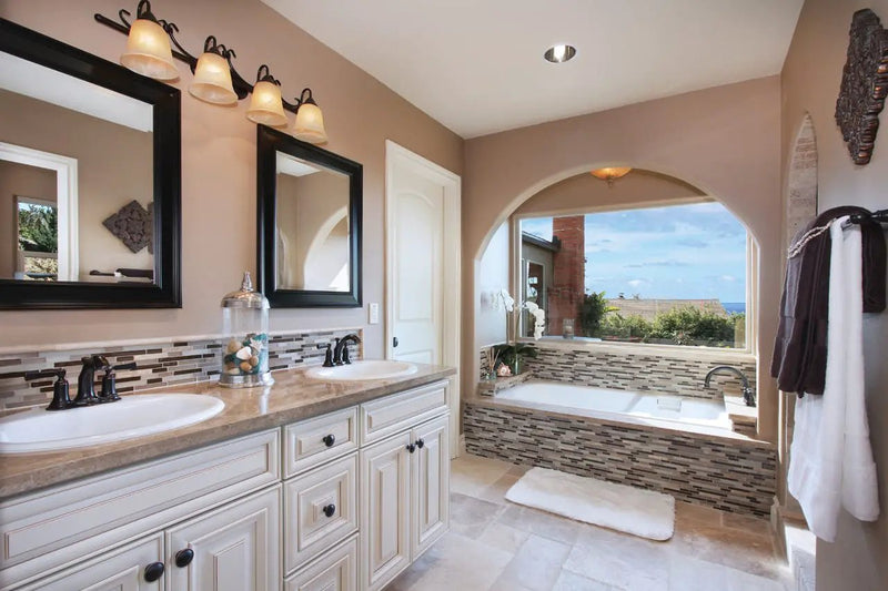 Tuscany Beige Travertine Pool Copings 16x24 in a finished room