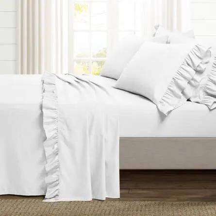 Kingn size 6-Piece White Microfiber Sheet Set with Ruffled Edges by HomePacific
