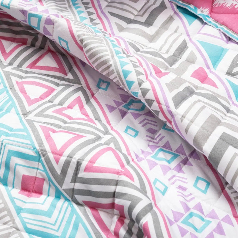 Twin Southwest Indian Style Polyester Pink Blue Striped Reversible Quilt Set by HomePacific